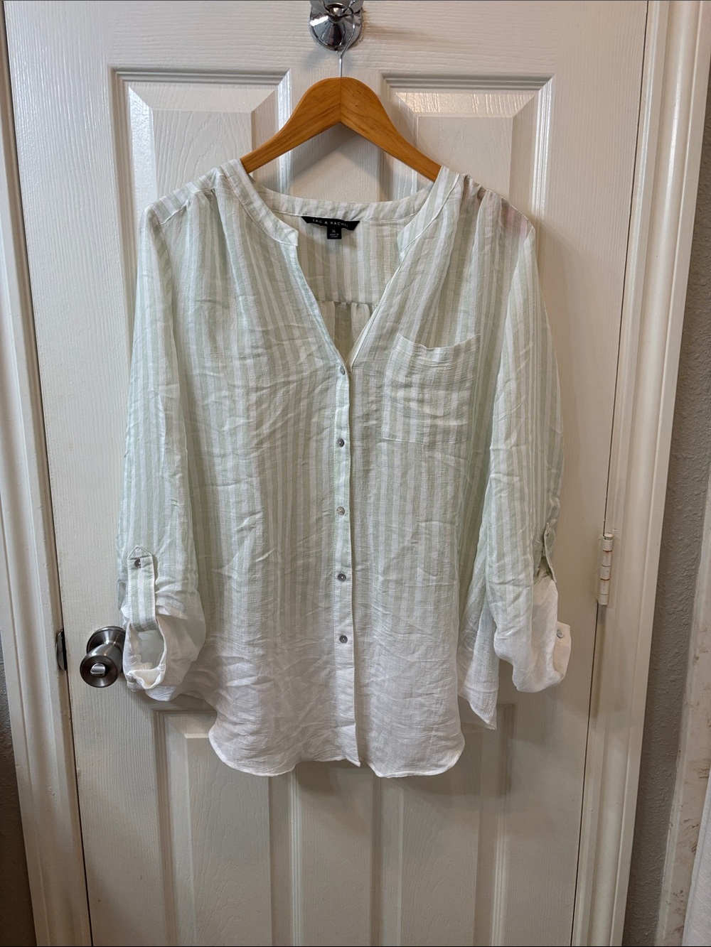 Zac & Rachel Pale Mint Striped Button-Front Blouse